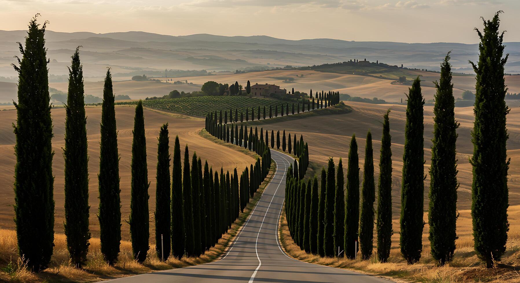 Tuscan Dream CypressLined Road at Dawn photo