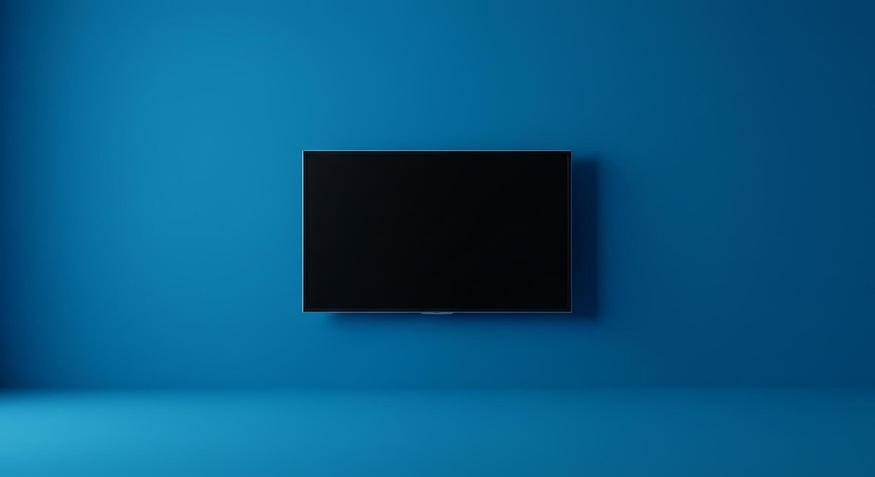 Modern FlatScreen TV on a Cobalt Blue Wall 3D Render photo