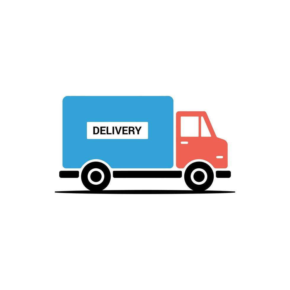 Simplified Delivery Truck Illustration in Red and Blue with White Background and Bold Lines vector
