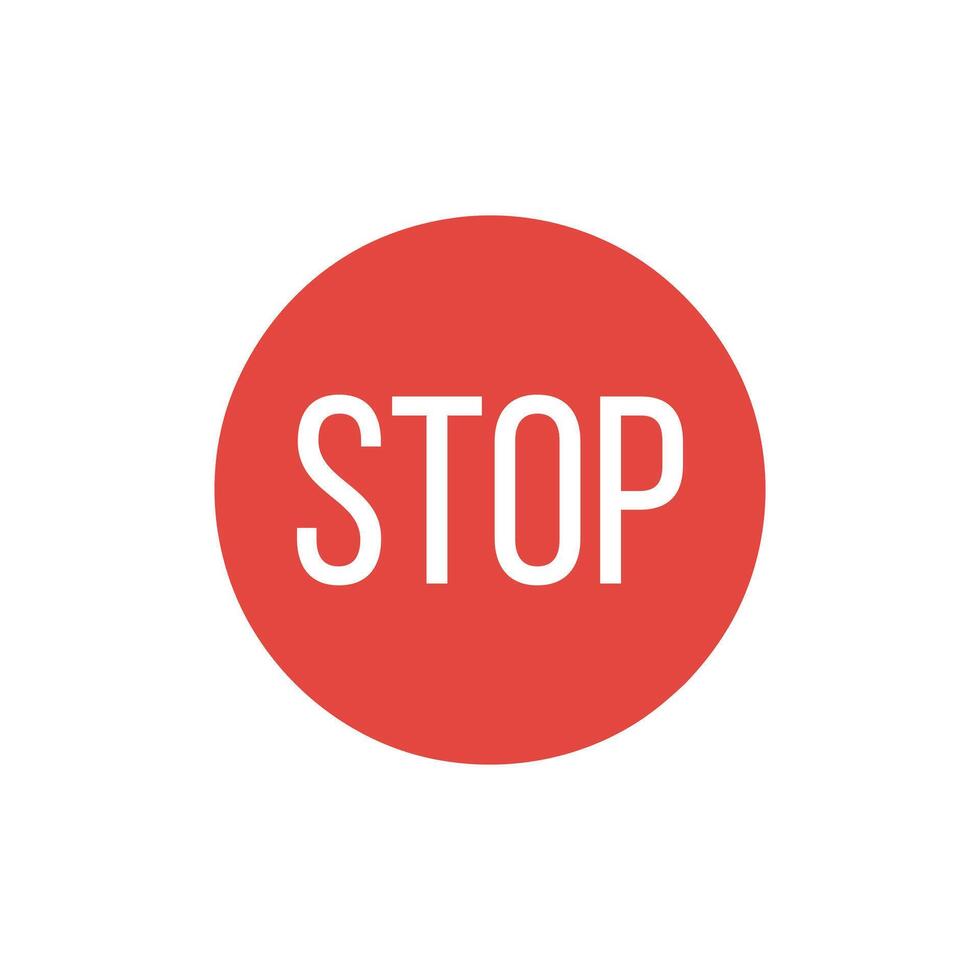 Red Circle Sign with Bold White STOP Text on White Background. Simple Icon vector