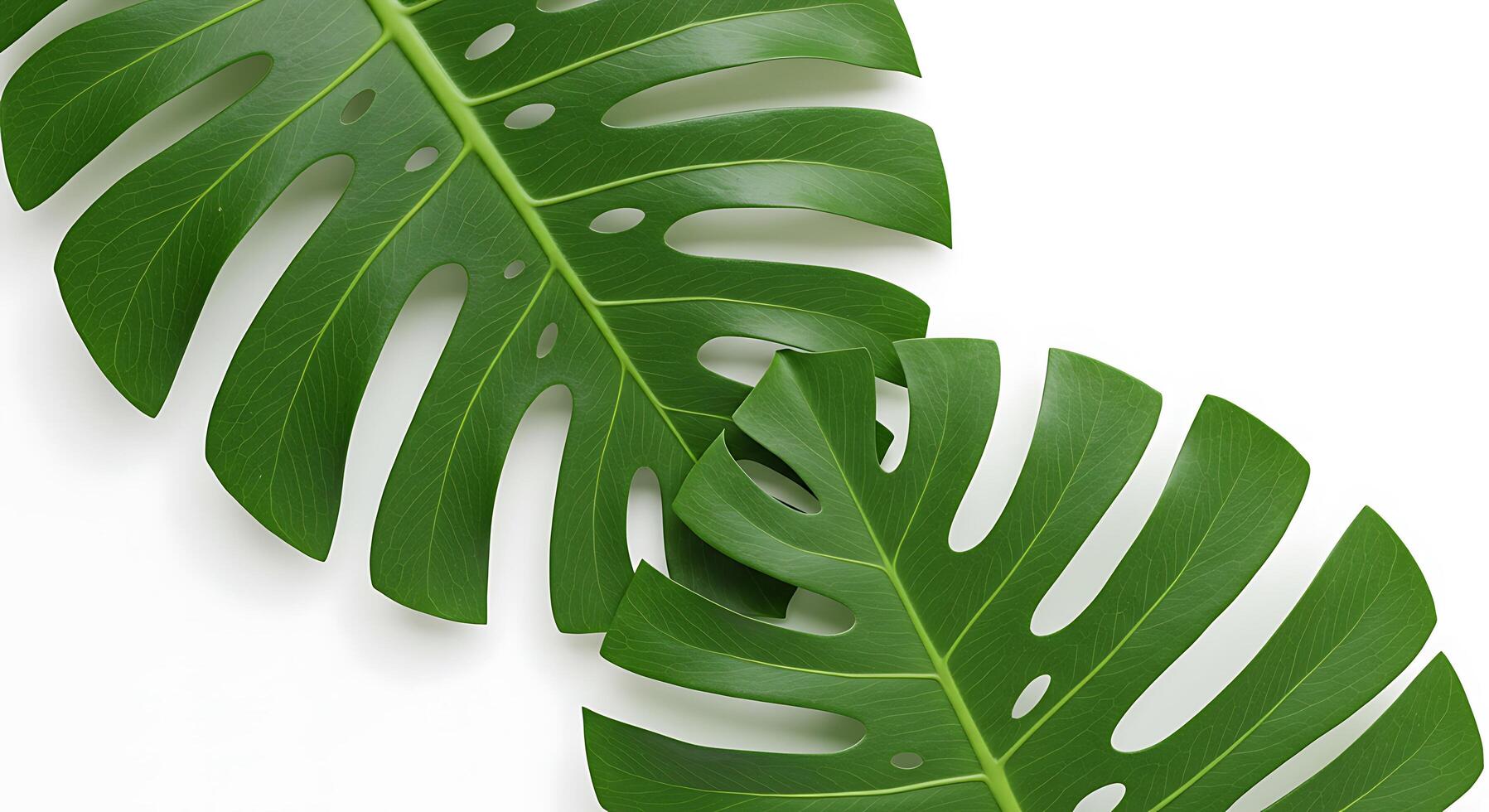 Lush Green Monstera Leaves A Vibrant Botanical Flat Lay photo