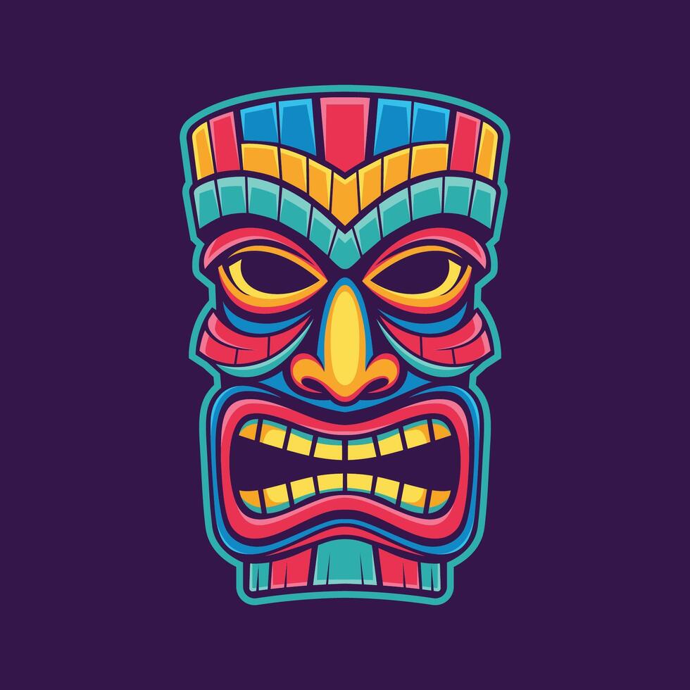 Illustration of Hawaiian traditional tribal tiki mask, tiki mask hawaiian god vector