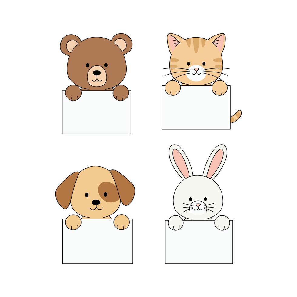 Cartoon animals with blank signs vector