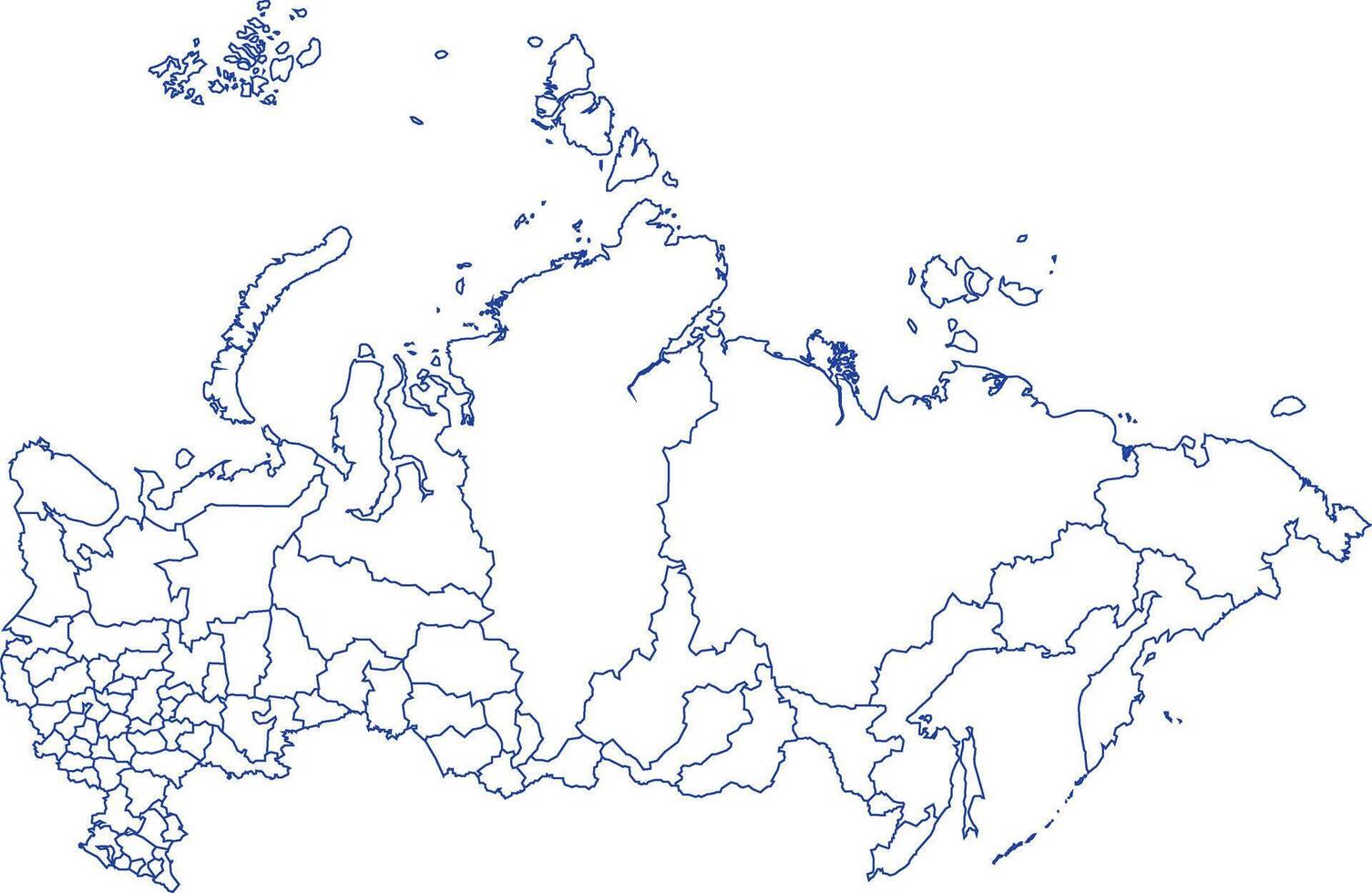 Blue Outline Russia Map with District Borders Europe Country vector