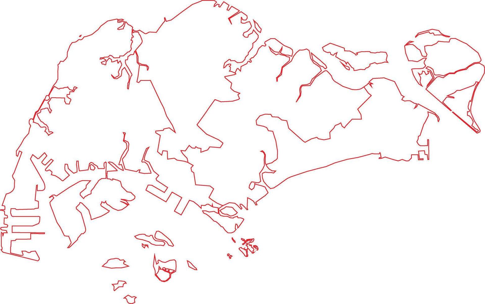 Red Outline Singapore Map with District Borders Asian Country vector