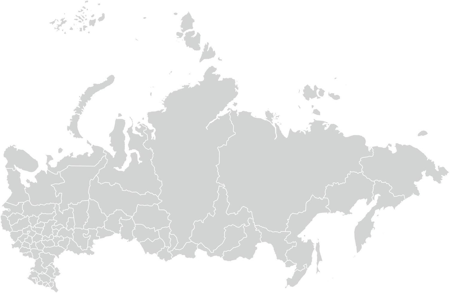 Grey with White Outline Russia Map with District Borders Europe Country vector