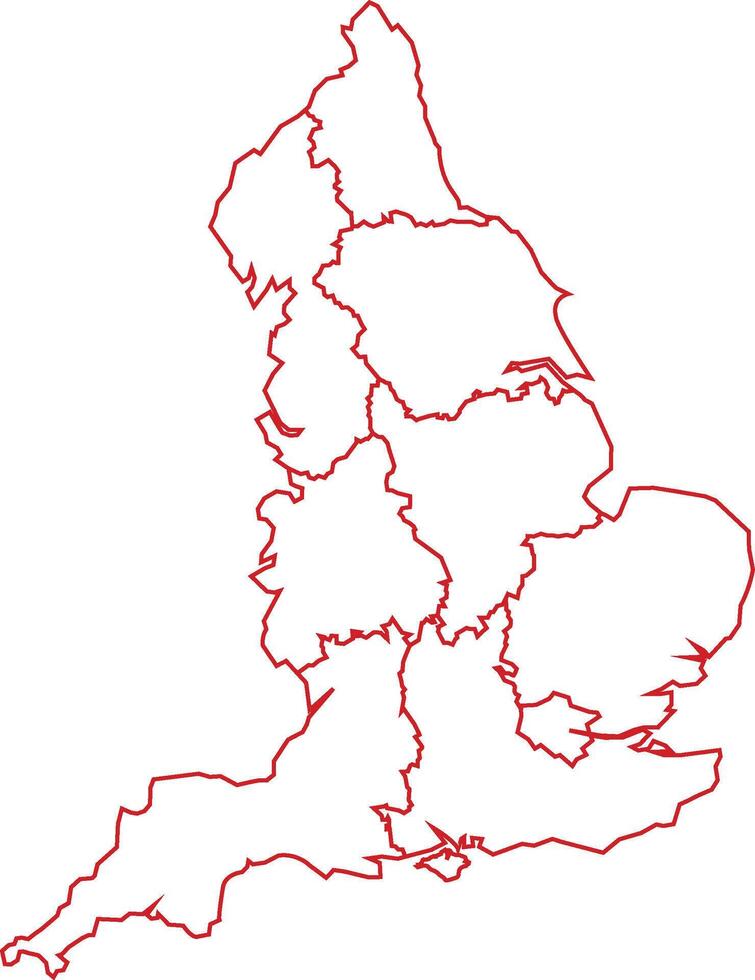 Red Outline England Map with District Borders Europe Country vector