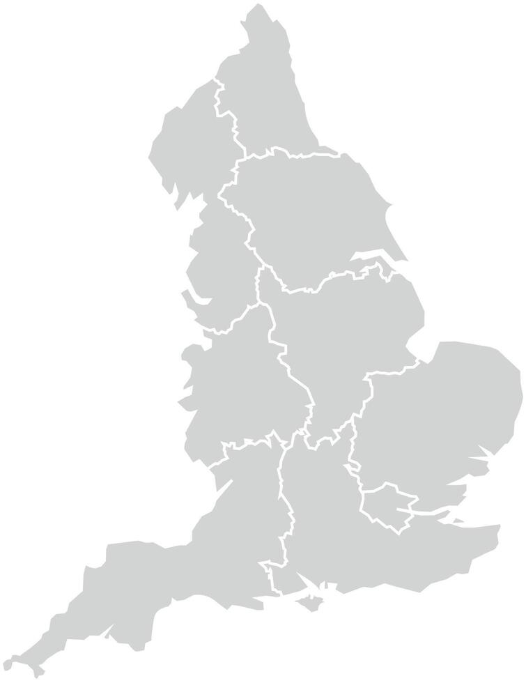 Grey with White Outline England Map with District Borders Europe Country vector