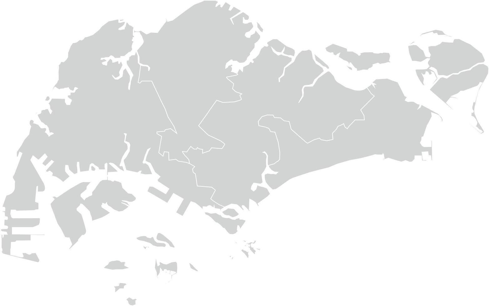 Grey with White Outline Singapore Map with District Borders Asian Country vector