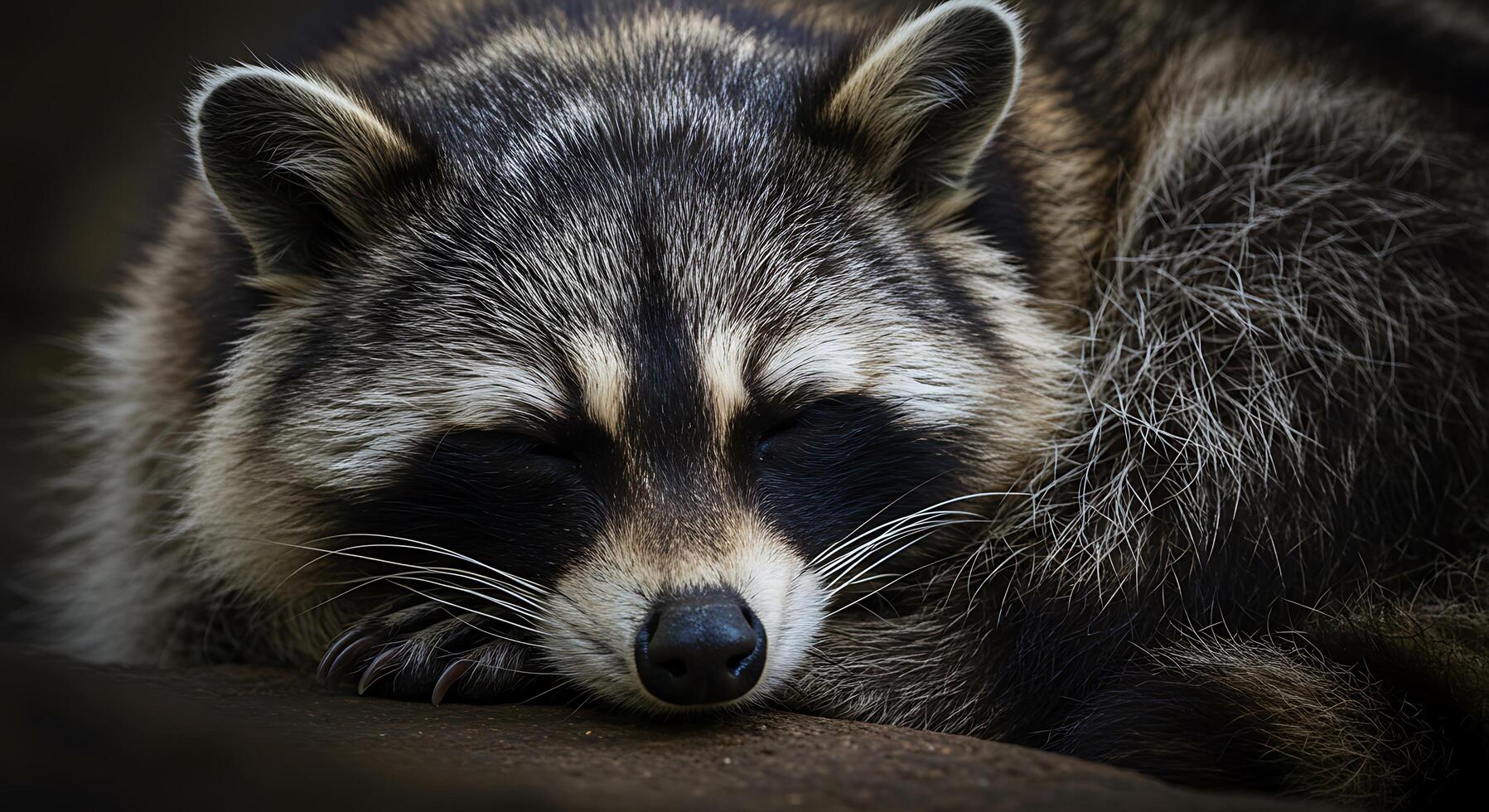 Sleeping Raccoon CloseUp Nighttime Wildlife Photography photo