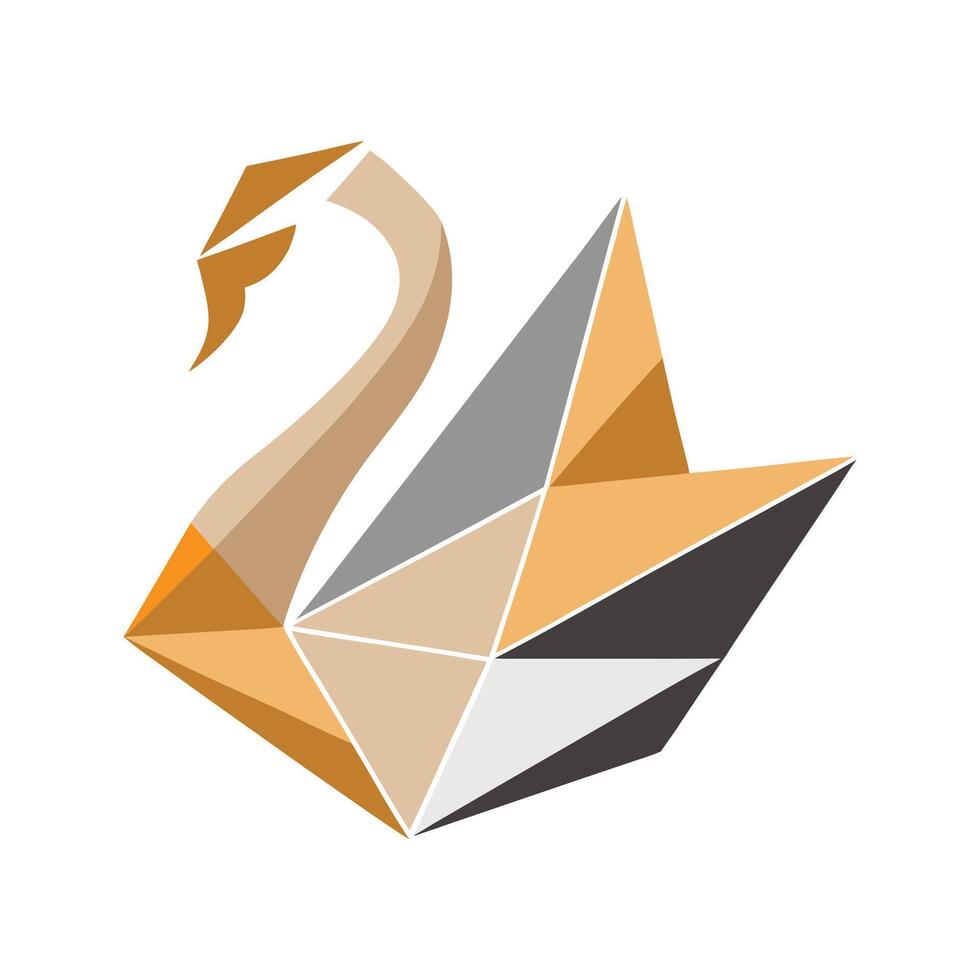 Geometric swan logo illustration with orange tan gray and black polygonal shapes on white background vector