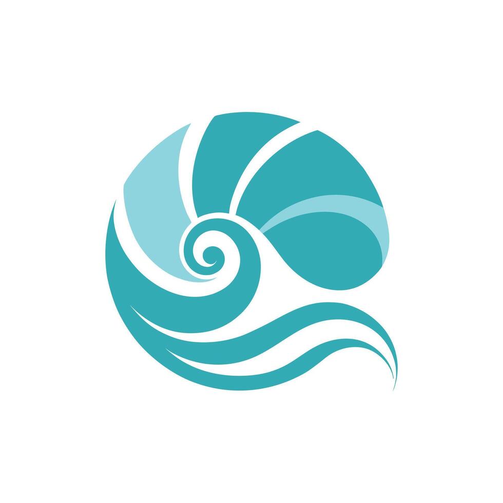 Abstract Nautilus Shell Illustration in Teal and Light Blue on White Background spiral vector