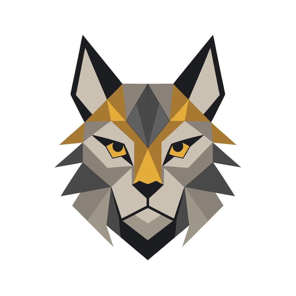 Geometric wolf head illustration with yellow eyes and grey tones animal polygon vector