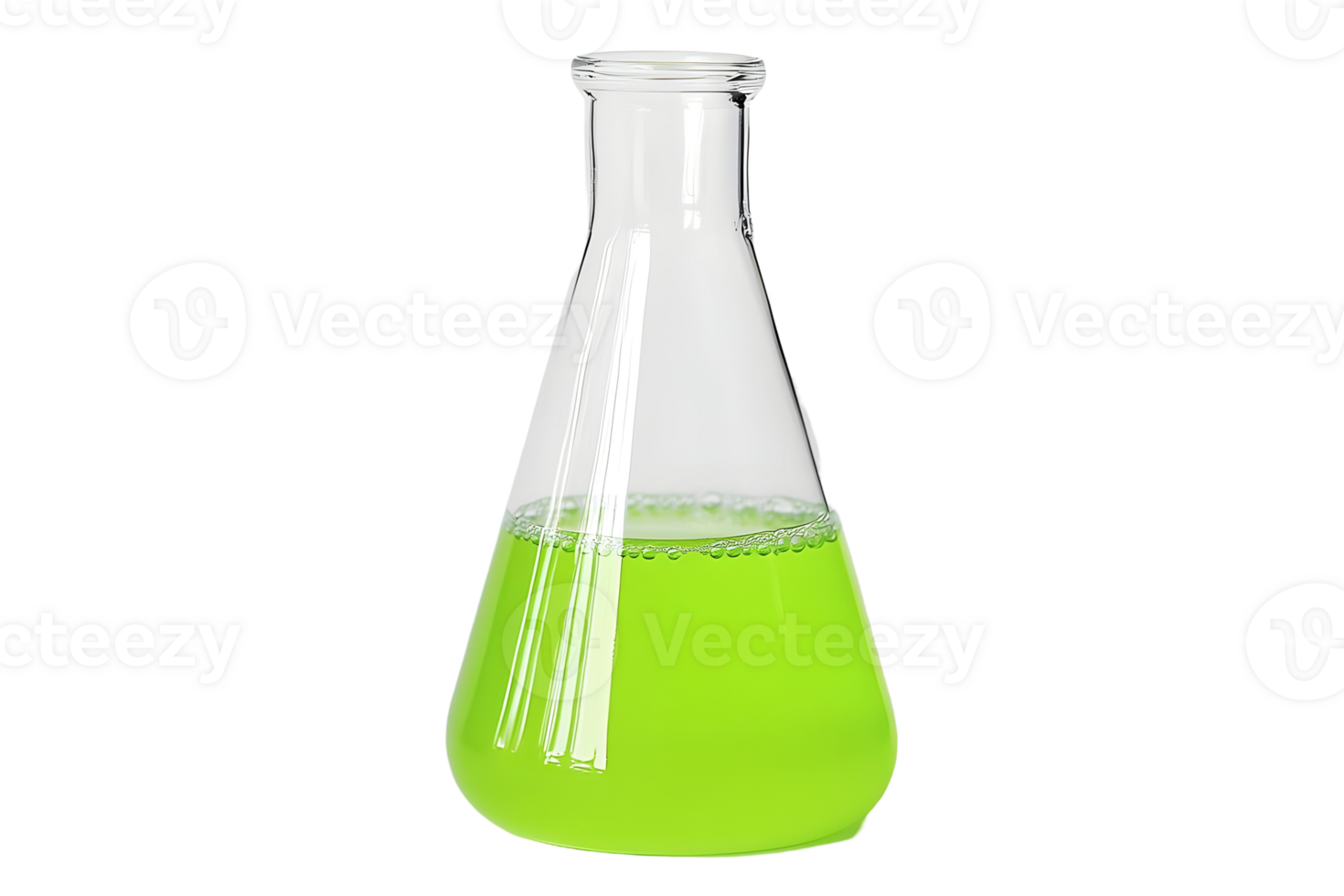 Laboratory Erlenmeyer Flask with Bright Green Liquid png