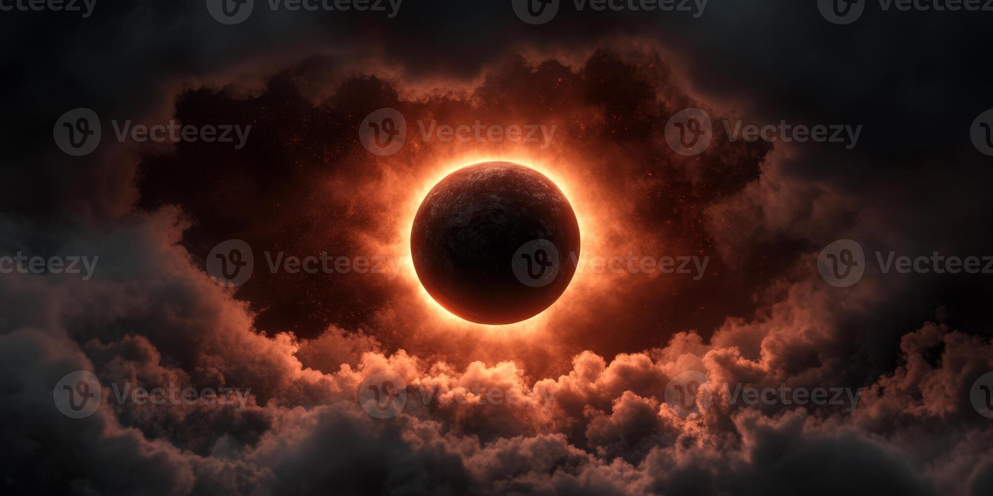 Solar eclipse illuminating clouds during late afternoon in a dramatic sky photo
