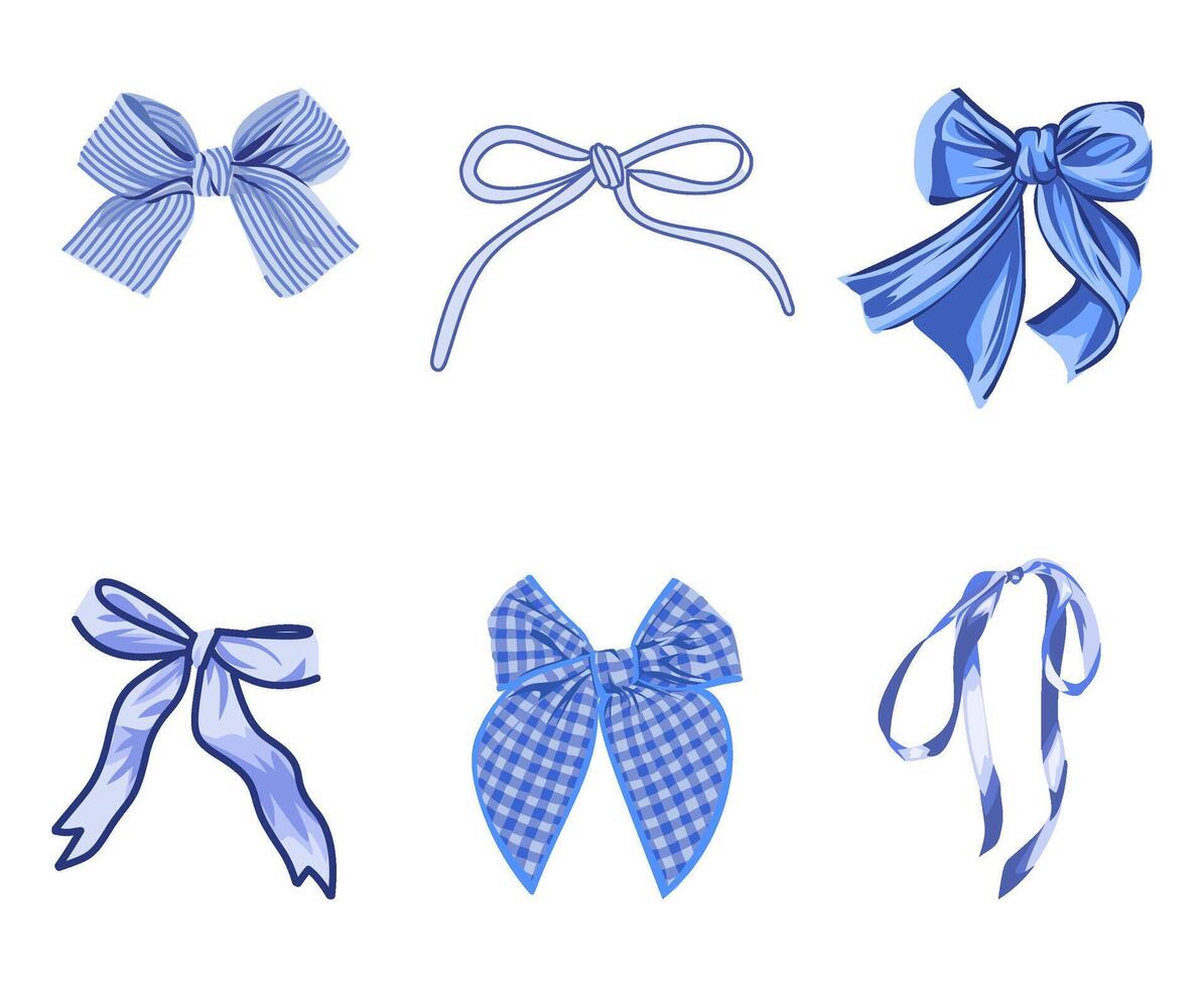 Various blue bows in different styles vector
