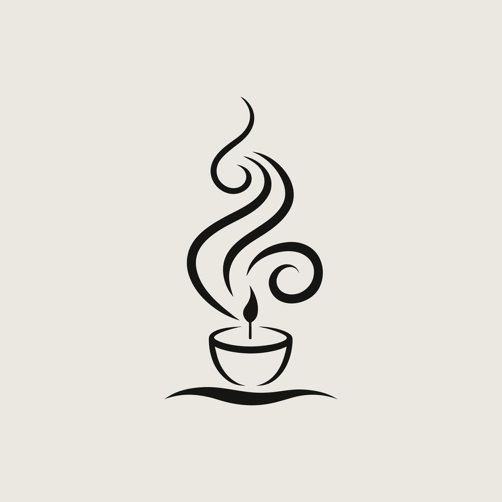 Black candle illustration with flame and smoke on a light beige background vector