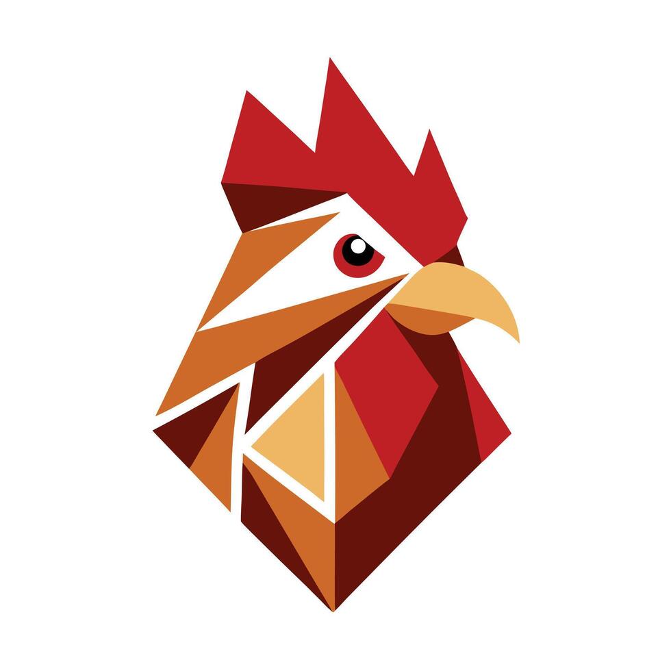 Geometric Rooster Head Logo Illustration Red Orange and Brown Polygonal Shape on White vector