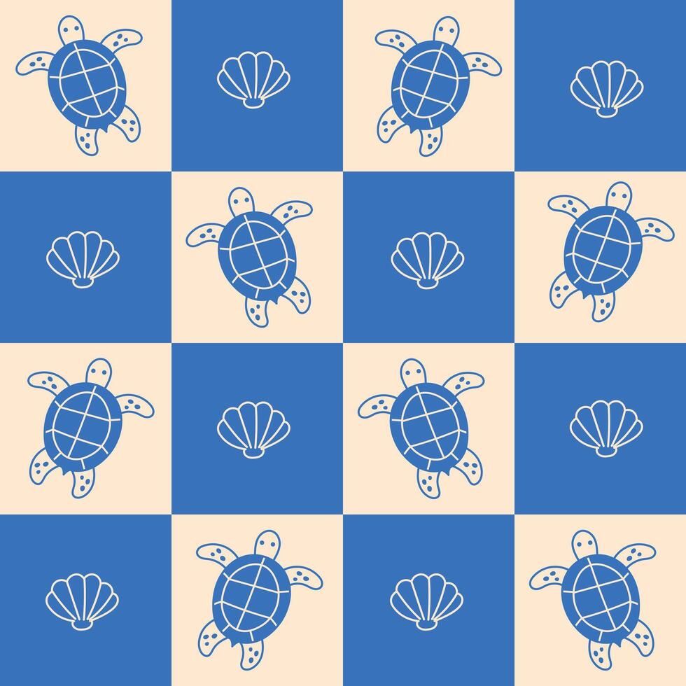 Turtle and Scallop Seamless Pattern vector