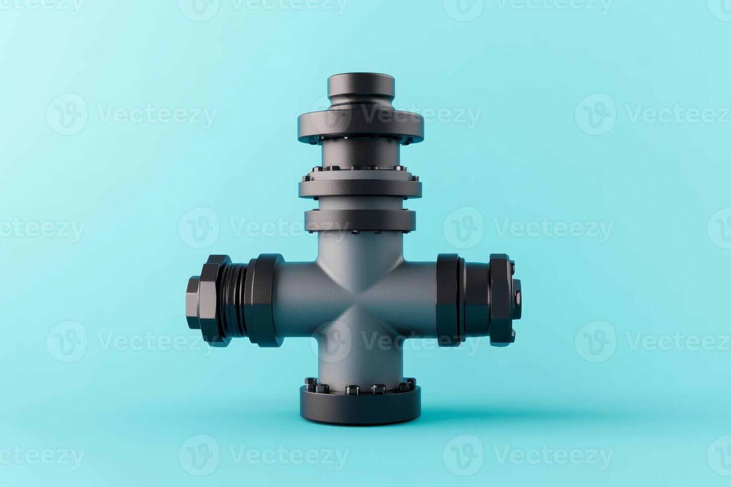 Industrial pipeline fitting displayed on a light blue background showcasing modern design and functionality for plumbing solutions photo