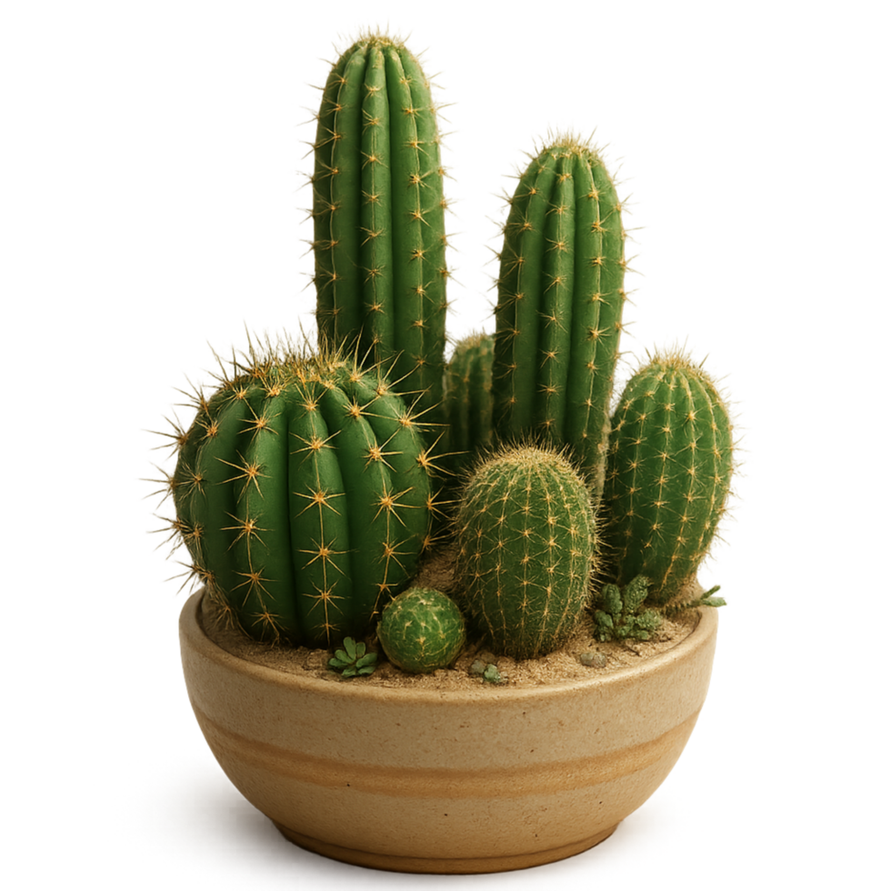 Elegant Cactus Display Simple Compose Desert Plant Green Potted Arrangement png