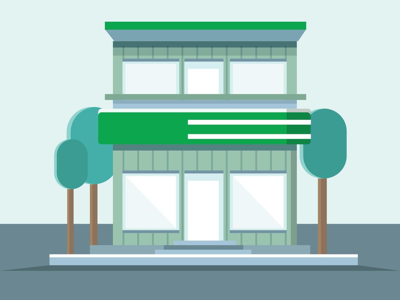 Green multi-story building with trees vector