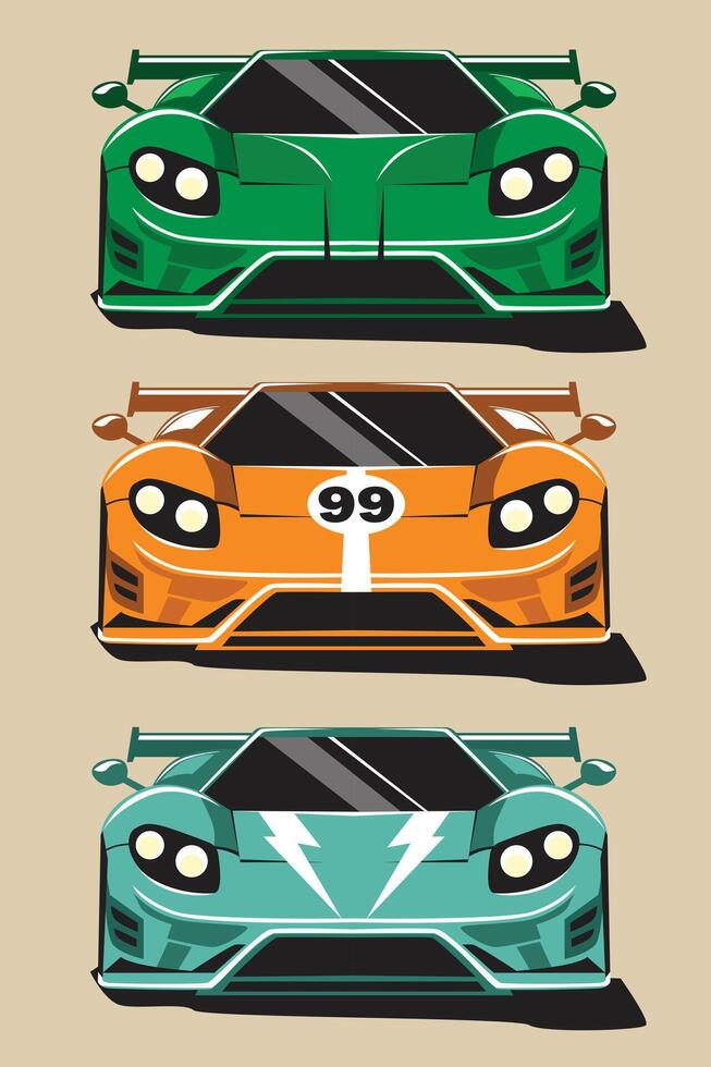 Three colorful racing cars illustration vector