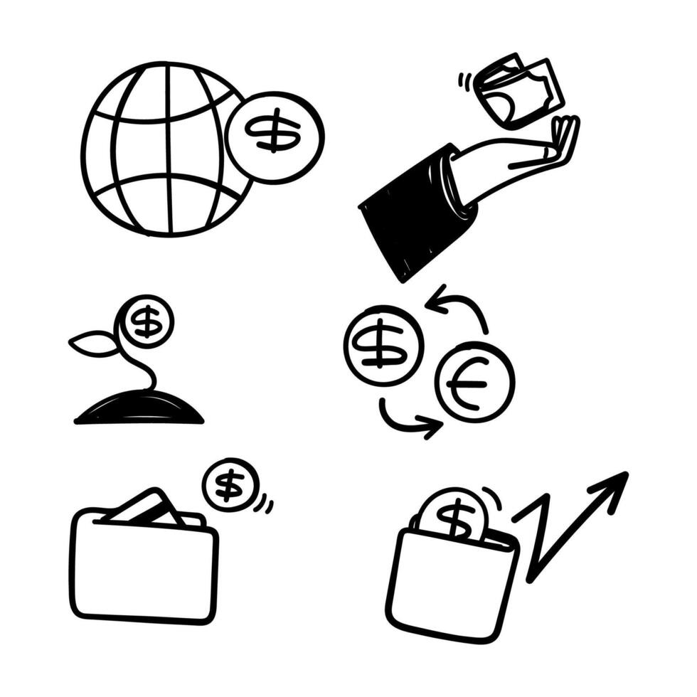 hand drawn icons of money related vector