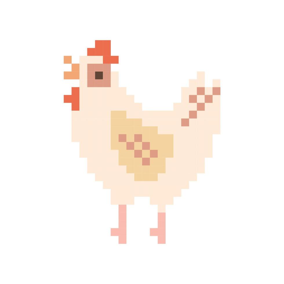 Cute Pixel Art Chicken Retro 8-Bit Farm Bird Illustration for Game or Kids Design vector