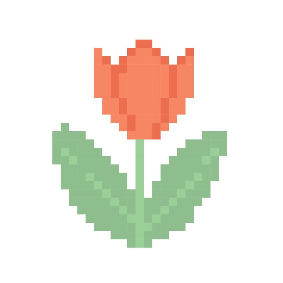 Cute Pixel Tulip Pastel 8-Bit Spring Flower Illustration for Game and Kids Design vector