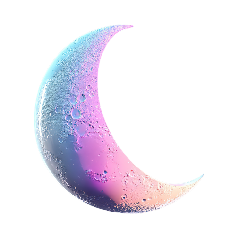 3D Half Moon with Pink Light on Transparent Background png