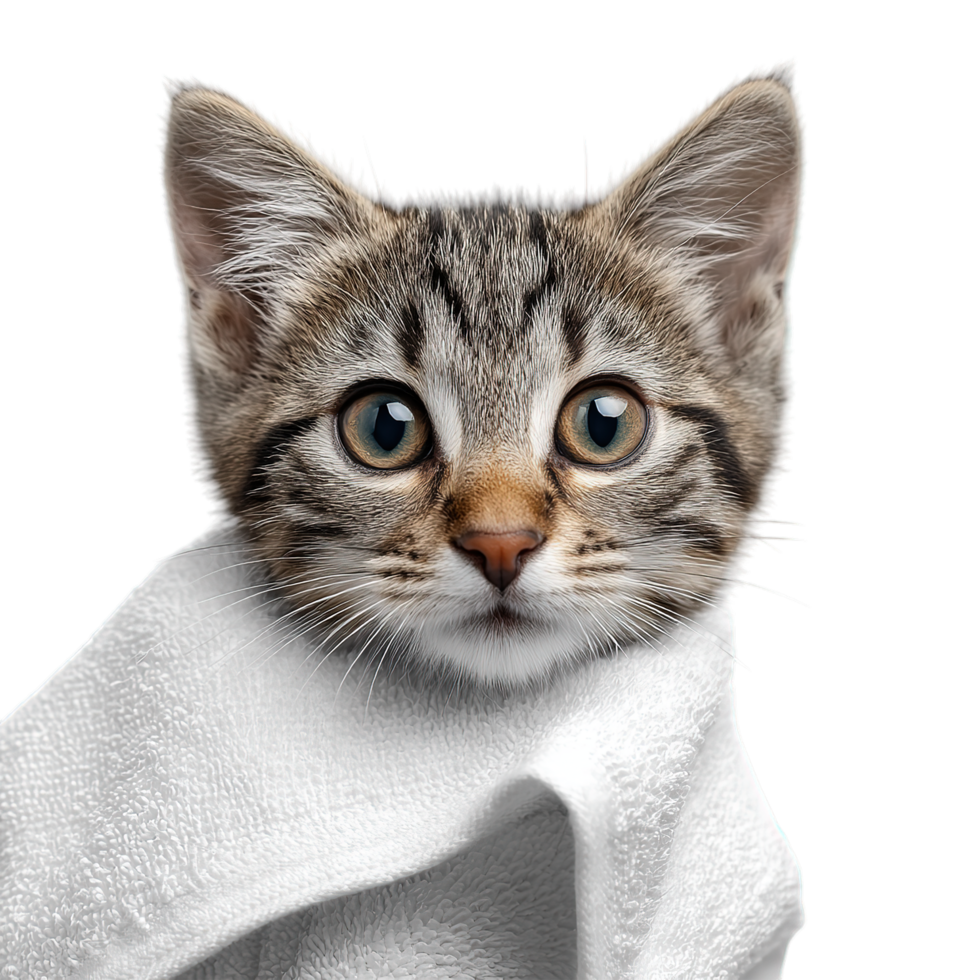 Cute Cat in Towel on Transparent Background png