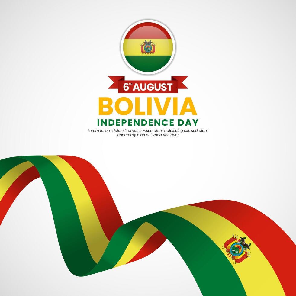 Bolivia independence day greeting card, square banner background with warving ribbon flag vector