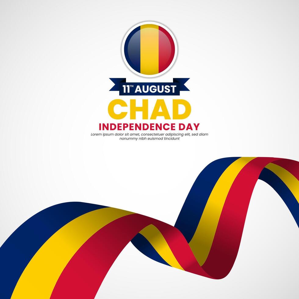 Chad independence day greeting card, square banner background with warving flag vector