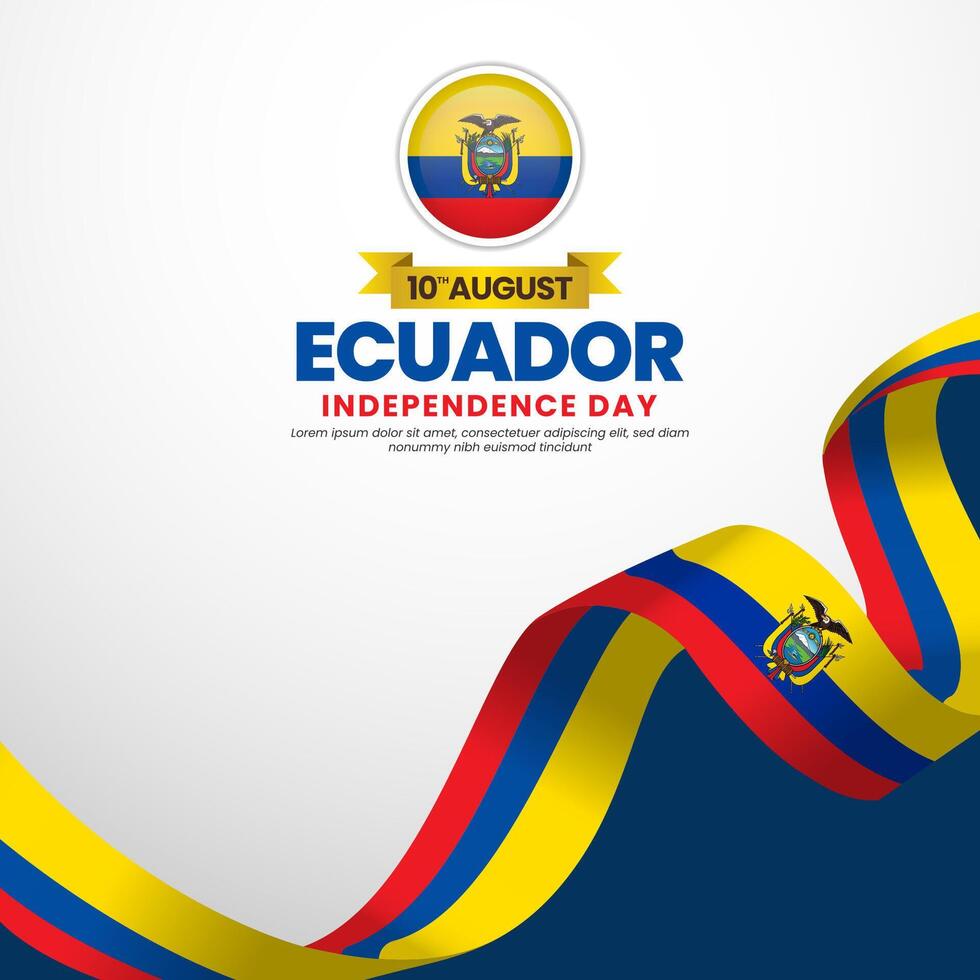 Ecuador independence day greeting card, square banner background with warving ribbon flag vector