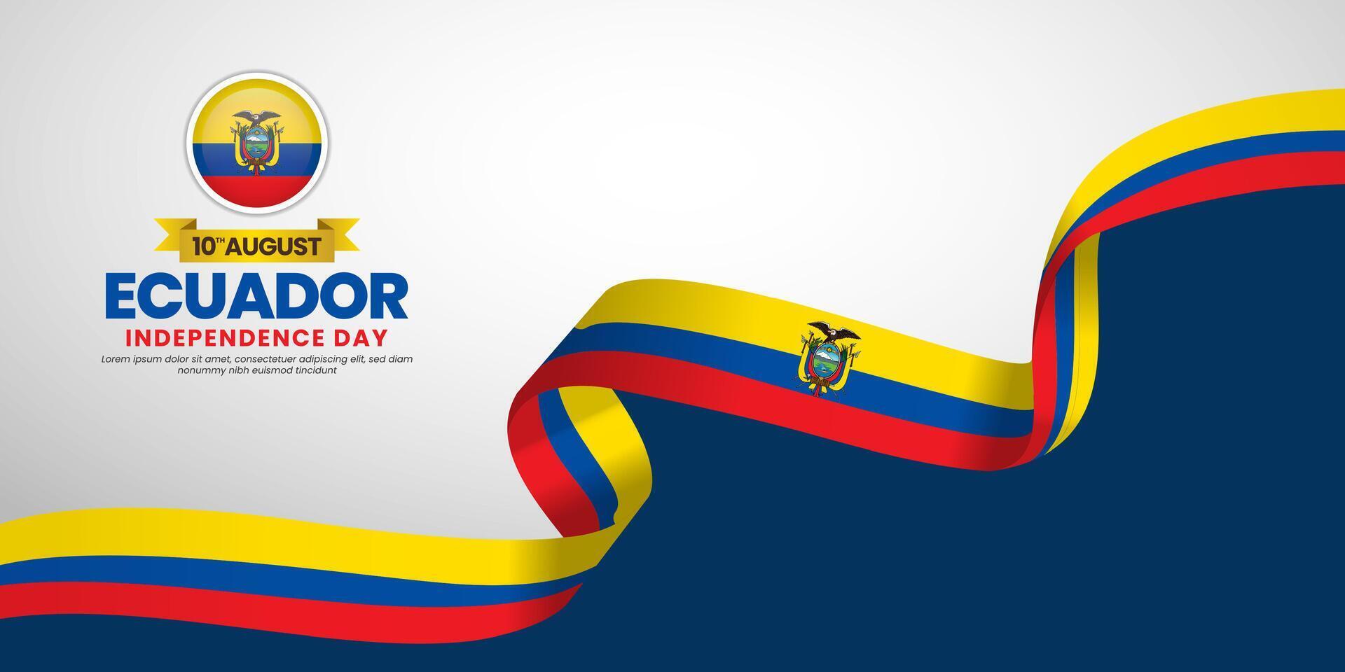 Ecuador flag for independence day banner with waving ribbon flag vector