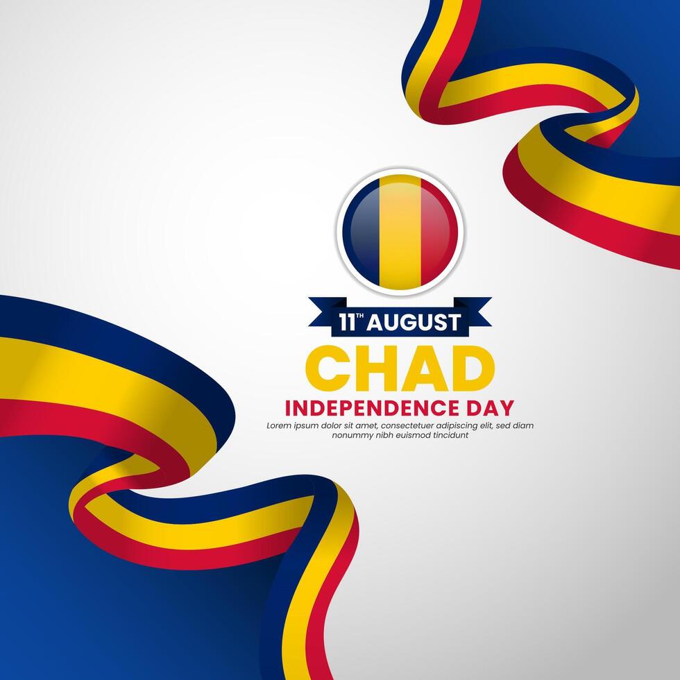 Chad independence day greeting card, square banner background with ribbon flag vector