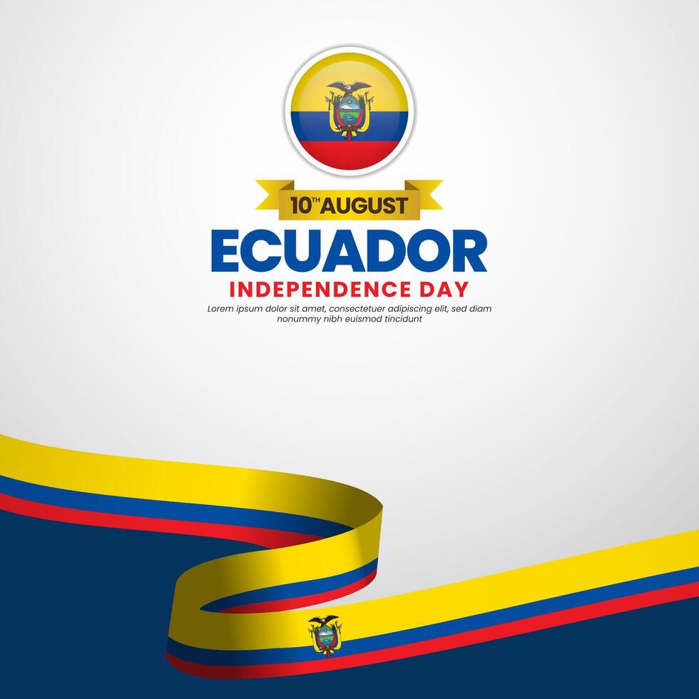 Ecuador independence day square banner background with warving ribbon flag vector