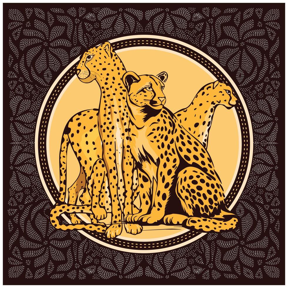 A cheetah and a leopard against a black background, highlighting their unique fur patterns and body shapes. vector
