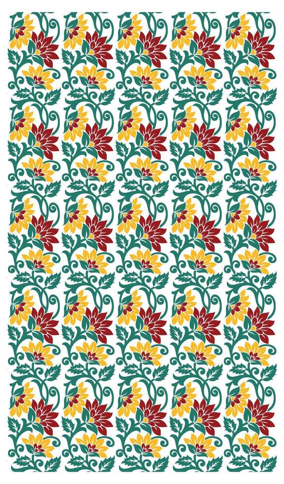 A decorative design showcasing red and yellow flowers arranged in a repeating pattern on white background vector