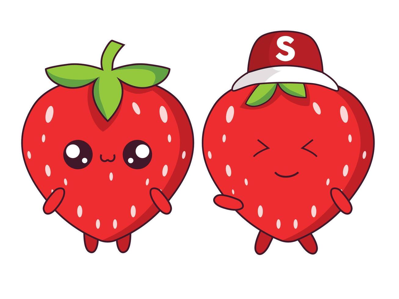 cartoon strawberries with cute faces vector