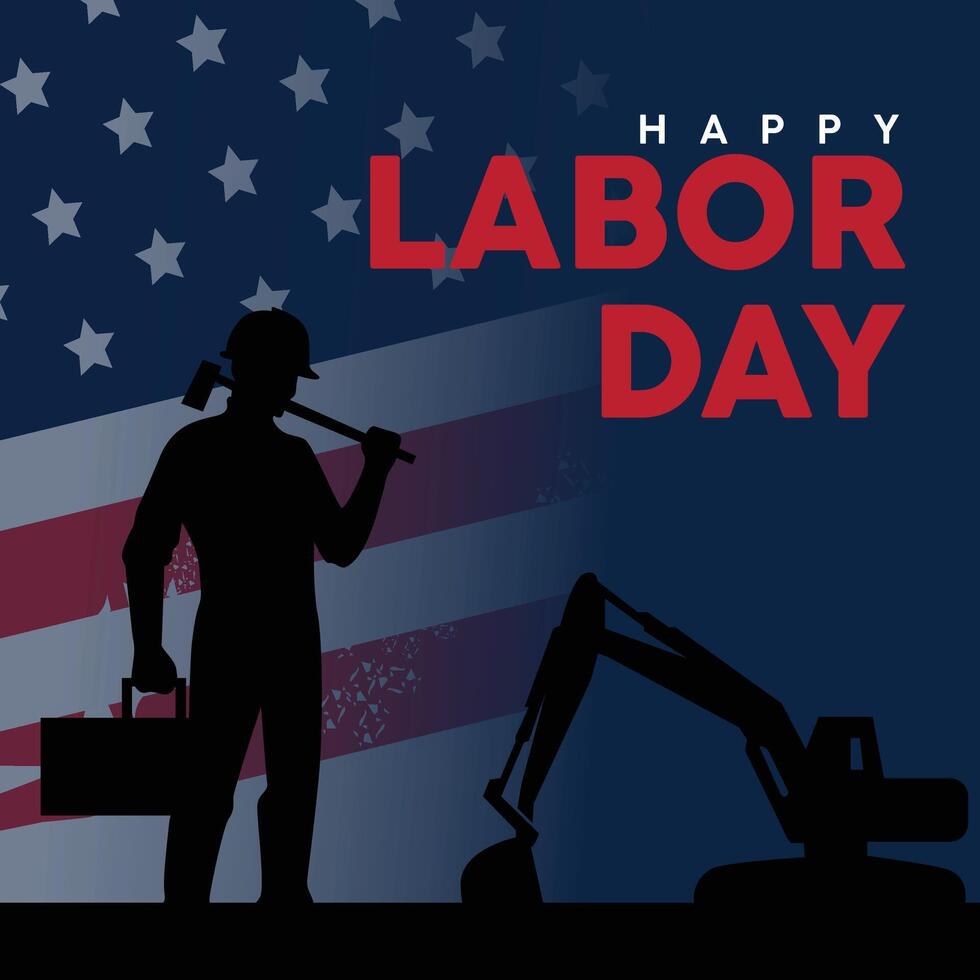 Labor Day graphic with worker silhouette vector
