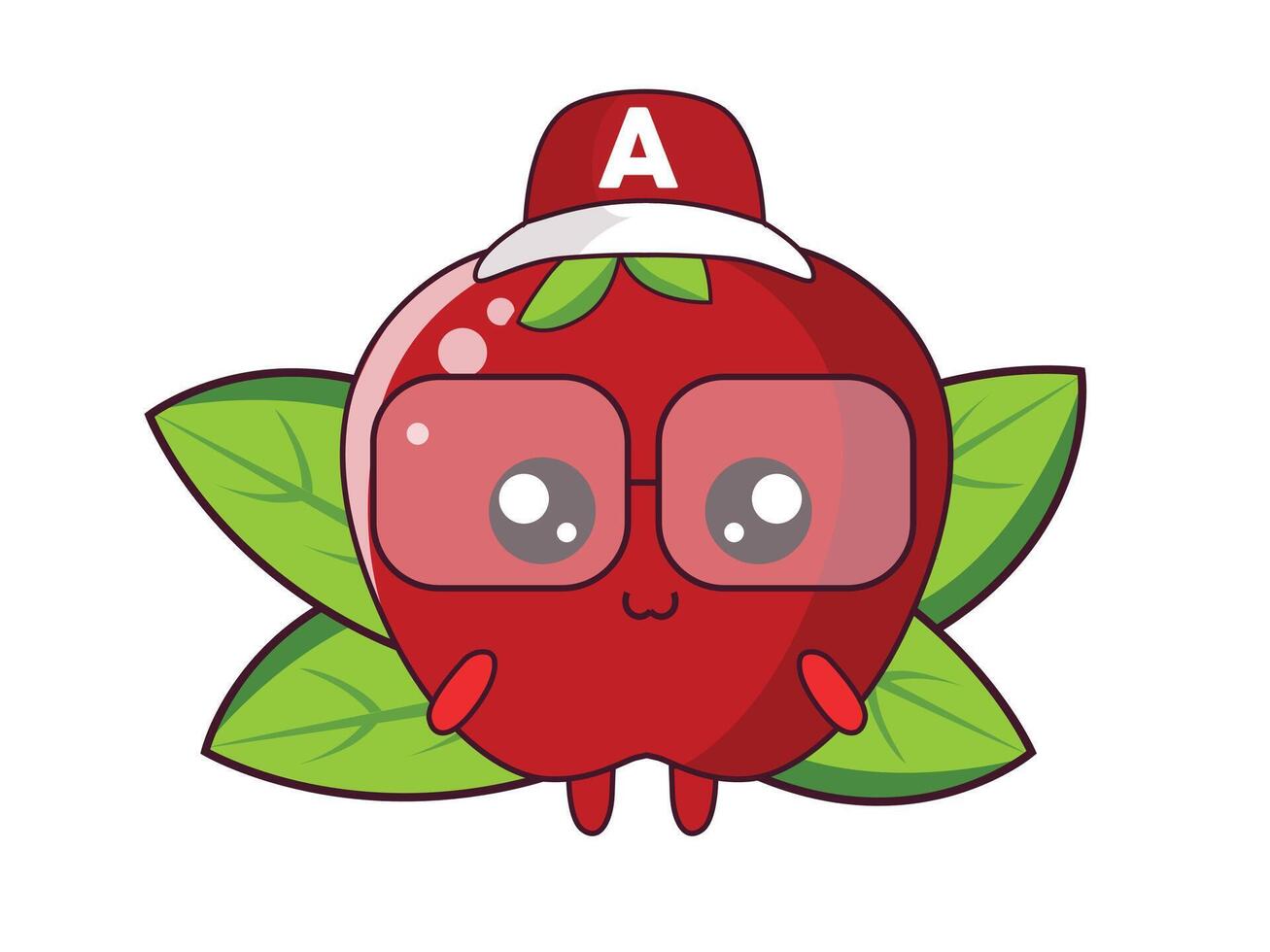cartoon apple with glasses and cap vector