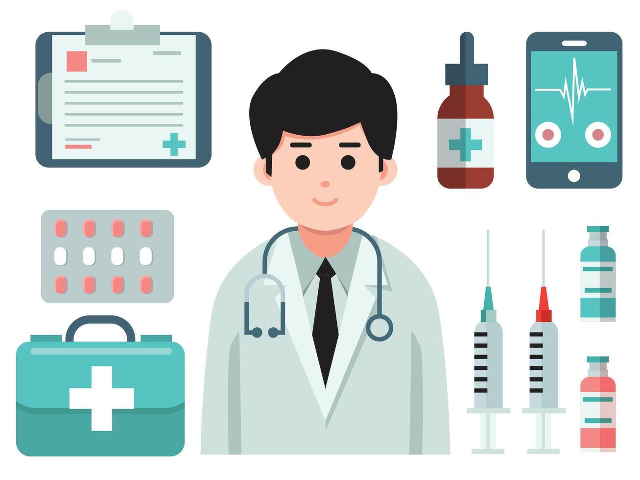 Doctor with medical tools and equipment vector