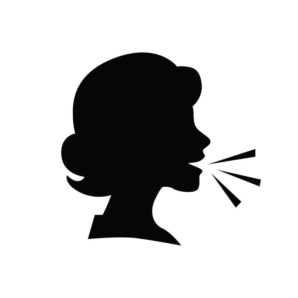 black silhouette of speaking person head emoji icon demonstrating speech vector