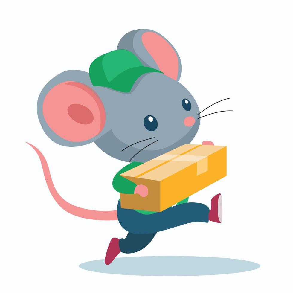 cute little mouse becomes a parcel courier vector