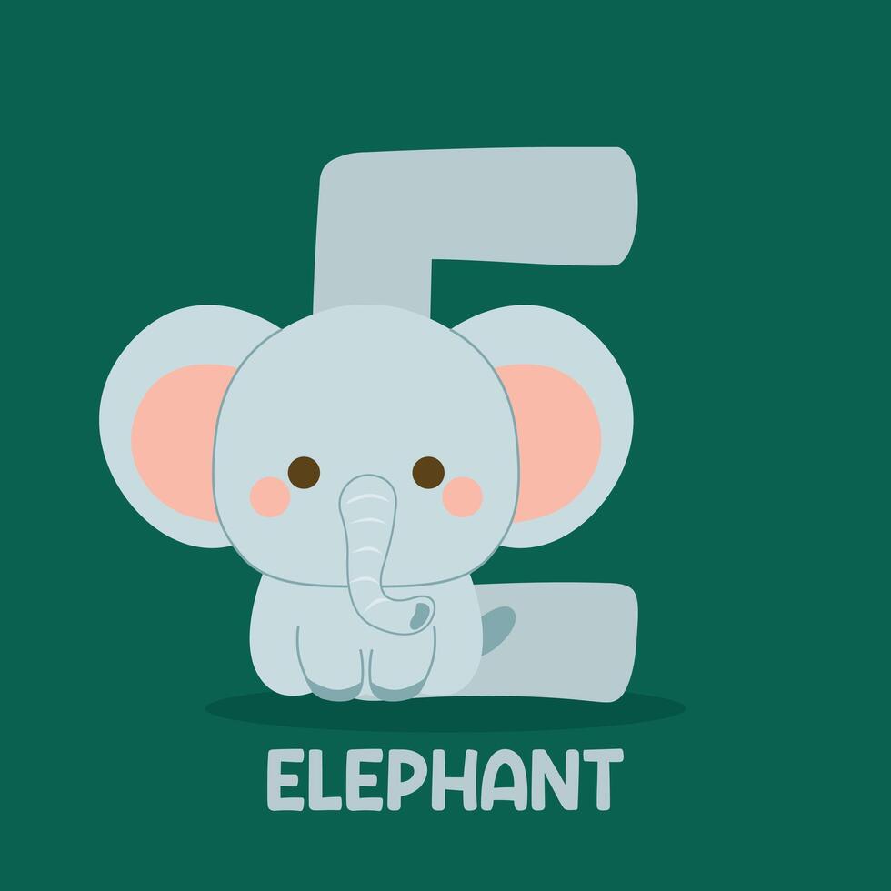 Cartoon elephant next to letter E vector