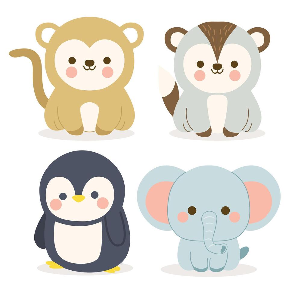 Cute cartoon animals illustration vector