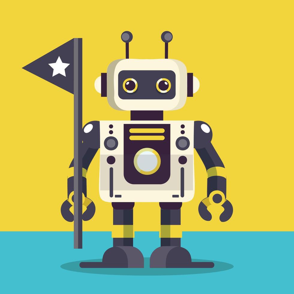 Cute robot holding a flag vector
