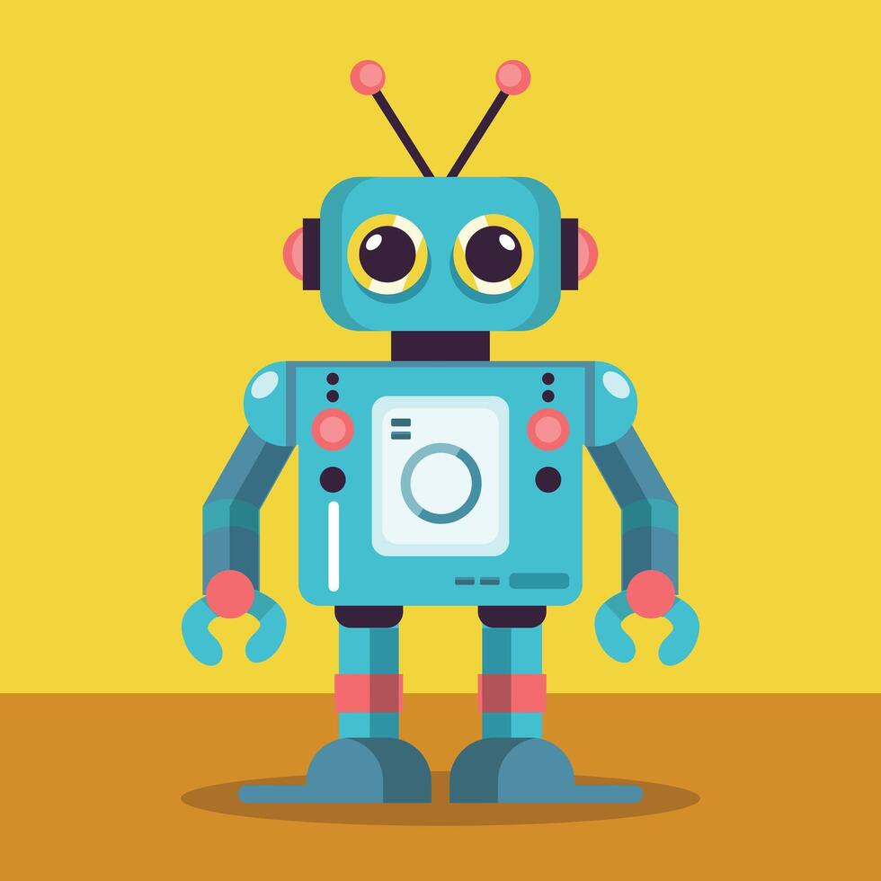 flat robot illustration, vintage robot vector